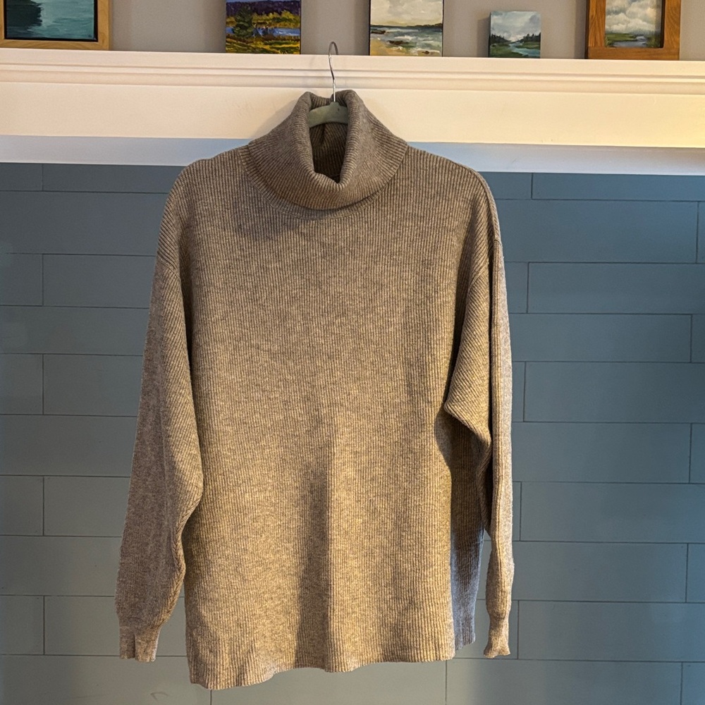 Free People Heather Gray Ribbed Oversized Turtleneck Sweater